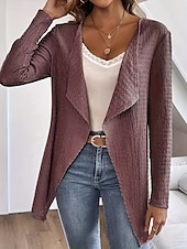 abordables Manteaux &amp; trenchs-Femmes Veste Décontractée Respirant Confortable Oversize Occasionnel Uni Vacances Rue Tenue quotidienne Sortir Ouvert devant Régulier Sans Col Coupe régulière manche longue Vêtements d&#039;extérieur Noir
