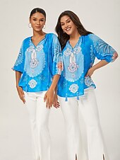 economico Bluse e camicie-pullover con stampa in stile vacanza