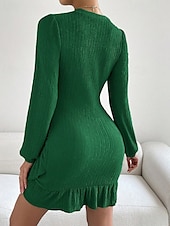 abordables Robe Simple-Femmes Mini Robe Robe fourreau Mode Moderne Vacances Sortir Week-end Coupe régulière Uni manche longue Col ras du cou Noir Vert Kaki Été