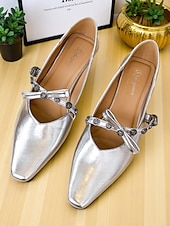 abordables Ballerines femme-Escarpins à talons bas et brides à boucle vintage pour femmes, chaussures habillées en similicuir à bout pointu pour des looks élégants et des rendez-vous quotidiens