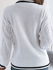 preiswerte Einfarbige Farben-Damen Pullover Lässig Farbblock Gerippt V Ausschnitt Patchwork Gestrickt Langarm Normale Oberteile Stricken Täglich Ferien Ausgehen Weiß Blau Herbst