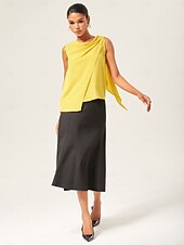 economico Bluse e camicie-camicetta senza maniche con collo a cappuccio giallo chiaro