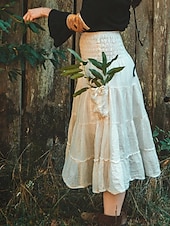 abordables Jupes unies-Femmes Jupe Évasé Occasionnel Maxi Taille Basse Jupes Uni Froncé Micro-Élastique Vacances Rue Noir Blanche Jaune Vert Véronèse Automne Coton