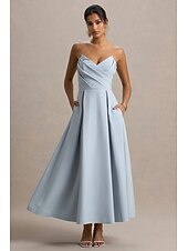 economico Abiti da cocktail-Abiti da cocktail a trapezio, eleganti, abiti da cerimonia, da sposa, lunghezza tè, midi, senza maniche, scollo a cuore, in crêpe elasticizzata con pieghe e tasca 2025