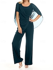 abordables Combinaisons pour maman-Combinaison cape / tailleur-pantalon robe mère de la mariée élégante simple minimaliste col rond longueur au sol mousseline manches courtes avec boutons en cristal 2025