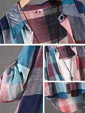 tanie Koszule-Damskie Szałat Wygodny Oddychający Guziki Nadruk Codzienny Kratka Urlop Ulica Codzienny Dzienne zużycie Guziki jednorzędowe Długie Wieczorne Regularny Długi rękaw Odzież wierzchnia Czarny i biały