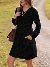 economico Abiti in maglia-Per donna Mini Abito Abito in maglia Casual Casuale Vestibilità regolare Semplice Manica Lunga Scollo a V Nero Marrone Verde Grigio Autunno Inverno