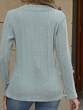 preiswerte Einfarbige Farben-Damen Bluse Einfach Modern Lässig Langarm V Ausschnitt Normale Oberteile Täglich Ausgehen Knöpfe Schwarz Blau Fuchsie Braun Grün Herbst