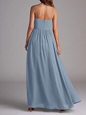economico Abiti da damigella-Abito da damigella d&#039;onore a trapezio, senza maniche, elegante, in chiffon con pieghe e spacco frontale, lunghezza al pavimento, 2025