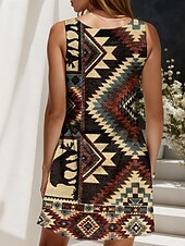 preiswerte Boho Kleider-Damen Minikleid Sommerkleid A Linie Kleid Urlaub Lässig Boho Outdoor Party Täglich Normale Passform Grafik Geometrisch Farbblock Ärmellos U-Ausschnitt Rote Blau Purpur Khaki Sommer Frühling