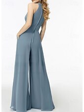 abordables Robes de demoiselle d&#039;honneur-Jumpsuits Robes invitée de mariage Robe élégante invitée de mariage engagement longueur de sol sans manches col halter chiffon avec poche bretelles