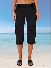billiga Byxor-Dam Militärbyxor Semester Mode Streetwear Vadlängd Hög midja Slät Ficka Bekväm Mjuk Microelastisk Utomhus Gata Gul-Brun Svart Vit Orange Sommar Normal