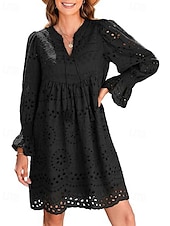 abordables Robes en dentelle blanche-Femmes Mini Robe Robe Décontractée robe ajourée Classique Moderne Quotidien Fête Sortir Coupe régulière Uni manche longue Col en V Noir Blanche Rose Claire Été