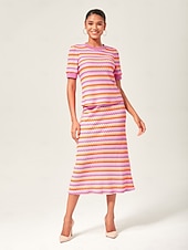 cheap Skirts-Orange Knitted Stretch Color Block Skirt