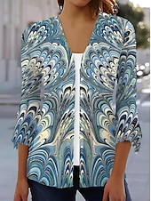 abordables Hauts Floraux-Femmes Chemise Fleuri Papillon Élégant Moderne Occasionnel Manche 3/4 Col carré Hauts Réguliers Quotidien Imprimé Noir Blanche Rose Claire Bleu Bleu clair Été Printemps
