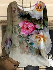 ieftine Topuri florale-Pentru femei Cămașă Floral Stilat Lungime Manșon 3/4 Stil Nautic Topuri obișnuite Zilnic Concediu Imprimeu Verde salvie Albastru piscină Trifoi Vară