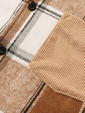 baratos Casacos &amp; Sobretudos para Homem-Homens jaqueta leve Jaqueta de Camisa Jaqueta casual Cabana Férias Diário Respirável Bolsos Primavera Outono Xadrez Moda Clássico Lapela Padrão Preto cáqui Casaco
