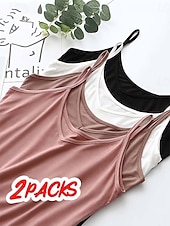 cheap Plain Tank Top-Women&#039;s Camisole Tank Top Solid Color Plain Daily Sleeveless Crew Neck Square Neck Scoop Neck Regular Tops Black And White Black / Pink White and Pink Black and gray Gray+White Spring, Fall, Winter