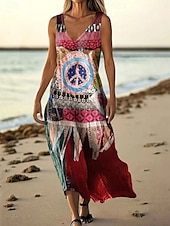 preiswerte Druck Blumen Kleider-Damen Langes Kleid Maxikleid Freizeitkleid Trägerkleid Sommerkleid afrikanisch Täglich Ferien Strand Normale Passform Blumen Karomuster Ärmellos V Ausschnitt Königsblau Blau Fuchsie Sommer