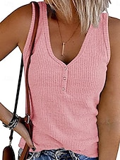preiswerte Einfaches Tanktop-Damen Camisole-Tanktop Einfarbig Täglich Stilvoll Lässig Ärmellos V Ausschnitt Normale Oberteile Täglich Knöpfe Rosa Wein Blau Grau Sommer