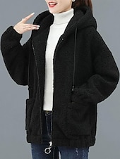 economico giacche sherpa-Per donna Giacca in Pile Caldo Confortevole Cerniera Tasca All&#039;aperto Stile da Strada Semplice Uscire Casual Quotidiano Weekend Cerniera Regolare Felpa con Cappuccio Vestibilità regolare Manica Lunga