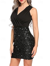 levne Jednoduché šaty-Dámské Mini šaty Flitrové šaty Šaty na párty Bodycon Módní Moderní Párty Koktejlový večírek Rande Běžný Barevné bloky Bez rukávů Do V Stříbrná Černá Zlatá Léto