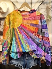 ieftine Magazin grafic Sweatshirts &amp; Hanorace-Pentru femei Hanorac pulover Floral Grafic Geometric Casual Manșon Lung Stil Nautic Topuri obișnuite Casă Stradă Zilnice Imprimeu Galben Albastru piscină Mov Portocaliu Maro Vară Primăvară Toamn