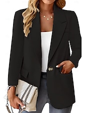 billige Blazere og dresser-Dame Blazer Pustende Bekvem Knapper Lomme Fritid عادي Kontor Gate Avslappet Dagligdagstøy Enkeltkneppet Normal Aftæpning Normal Langermet Yttertøy Svart Hvit Rød Sommer
