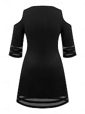 preiswerte schwarzes Minikleid-Damen Midikleid Shiftkleid Sommerkleid Lässig Kalter Schulter-Ärmel Ausgestellter Ärmel Normale Passform Einfarbig Einfach Ärmellos Rundhalsausschnitt Schwarz Sommer Frühling