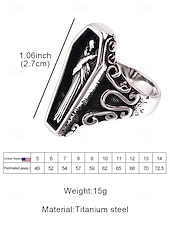 cheap Halloween Accessories-Men’s Gothic Coffin Titanium Steel Ring – Vintage Halloween Party Statement Jewelry with Skeleton Design for Cosplay &amp; Retro Fashion