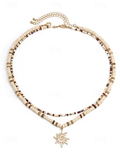 cheap Men&#039;s Jewelry-Men&#039;s Tribal Beaded Sun Pendant Necklace – Retro Bohemian Layered Jewelry with Adjustable Length for Beach, Festival and Casual Summer Outfits