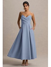 economico Abiti da cocktail-Abiti da cocktail a trapezio, eleganti, abiti da cerimonia, da sposa, lunghezza tè, midi, senza maniche, scollo a cuore, in crêpe elasticizzata con pieghe e tasca 2025
