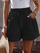 baratos Shorts-Mulheres chinês Calção Moda Roupa de rua Básico Curto Cintura Alta Tecido Bolsos Cintura elástica Confortável Macio Micro-Elástica Ao ar livre Férias Rua Azul marinho Preto Branco Verão Primavera