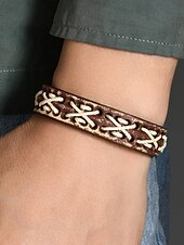 levne Pánské šperky-Pánský pletený náramek z kůže v bohémském stylu s přezkou a ozdobou z pletené šňůrky - nastavitelná manžeta ve westernovém stylu pro běžné nošení a dárky
