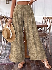 ieftine picior lat și talie înaltă-Pentru femei Pantaloni Pantaloni Palazzo Modă Boho Lungime totală Talie Înaltă Floral Talie elastică Confortabil Comfortabil Micro-elastic Stradă Purtare Zilnică Ieșire Kaki Vară Primăvară Fit regulat