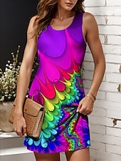economico Arte &amp; Design Abiti-Per donna Mini Abito Abito a trapezio Abito a spalle scoperte Vacanza Casual Vestibilità regolare Ombre Grafico Astratto Senza Maniche Collo a U Giallo Rosso Blu reale Blu Estate Primavera