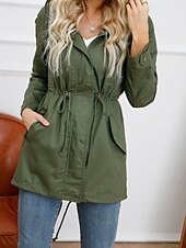 abordables Manteaux &amp; trenchs-Femmes Trench Chaud Confortable Fermeture éclair Avec Poches Mode Extérieur Uni Sortir Week-end Fermeture éclair Régulier À capuche Coupe régulière manche longue Vêtements d&#039;extérieur Noir Blanche