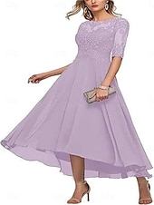 preiswerte Bodenlänge-A-Linie Brautmutterkleid Elegant Rundhalsausschnitt Knöchellänge Spitze Halbarm mit Einfarbig 2025
