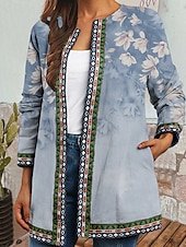 preiswerte Freizeitjacken-Damen Elegante Staubtücher Elegante Jacken Freizeitjacke Straße Ausgehen Herbst Winter Regulär Mantel Normale Passform Warm Bequem Mode Modern Jacken Langarm Blumen Tasche Wein Blau Himmelblau