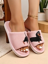 ieftine Flip-Flops de Damă-Papuci de casă pentru femei, din pluș, cu broderie de câini, sandale confortabile din catifea reiată, perfecți pentru relaxare și lenevire acasă