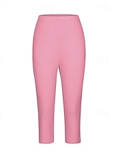 cheap Plain Leggings-Women&#039;s Capri Pants Leggings Fashion Casual Calf-Length Mid Waist Plain Elastic Waist Comfy Breathability Stretchy Vacation Street Daily Wear Light Yellow Wine Dark Brown Black Spring Fall Regular Fit