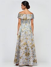 billiga Blommor-A-linje Kvälls klänningar Elegant Klänning Formell Bröllop Golvlång Kortärmad Över axeln Ficka Nylon med Slits Ficka 2025
