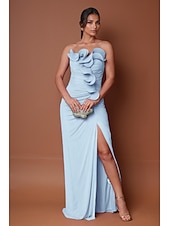 preiswerte Rosa-Meerjungfrau  Trompeten Abendkleid Elegantes Kleid Formelles Semi Formelles Hochzeits Bodenlang Ärmellos Trägerlos Stretch Chiffon mit gerafften Rüschen Schlitz