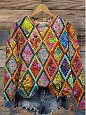 ieftine Magazin grafic Sweatshirts &amp; Hanorace-Pentru femei Hanorac pulover Floral Grafic Geometric Casual Manșon Lung Stil Nautic Topuri obișnuite Casă Stradă Zilnice Imprimeu Galben Albastru piscină Mov Portocaliu Maro Vară Primăvară Toamn