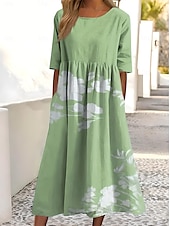 abordables Vestido Floral-Mujer Vestido Midi Vestido estilo camiseta Vestido de verano Vestido de una línea Vacaciones Casual Cumpleaños Diario Fiesta de Té Ajuste regular Ombre Floral Graphic Manga Corta Cuello Barco Blanco
