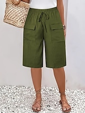 billige Shorts-Dame kinesisk Shorts Grunnleggende Fritid Knelengde Høy Midje عادي Elastisk midje comfy Myk Bekvem Mikroelastisk utendørs Gate Svart Oransje Grønn Kakifarget Sommer Vår Normal