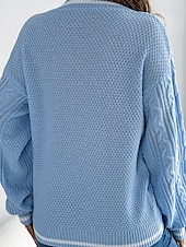 preiswerte Einfarbige Farben-Damen Pullover Lässig Farbblock Gerippt V Ausschnitt Patchwork Gestrickt Langarm Normale Oberteile Stricken Täglich Ferien Ausgehen Weiß Blau Herbst