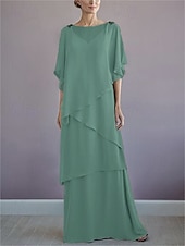 voordelige Vloerlengte-ts strand bruiloft a-lijn moeder van de bruid jurk formele bruiloft gast elegante bateau hals vloer lengte chiffon halve mouw met ruches drapering laag 2025