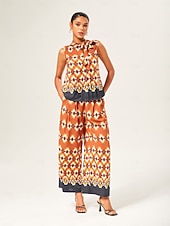  Жен. Мужской Повседневная рубашка Абстракция Повседневные Без рукавов Оранжевый Без рукавов Элегантный стиль Богемия Отпуск Треугольный вырез с запахом Лето