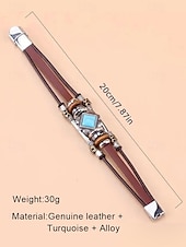 preiswerte Herrenschmuck-Türkisfarbenes Lederarmband für Herren mit Totenkopf und Metallakzenten, Bohème-Western-Stil, perfekt für die Freizeit und den Alltag